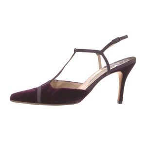 manolo blahnik vintage velvet brown gross grain t-strap pumps heels 37